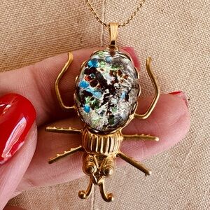 Vintage Gold-tone Glass Beetle Pendant